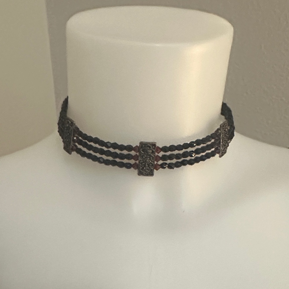 Elegant Black Beaded Choker Necklace